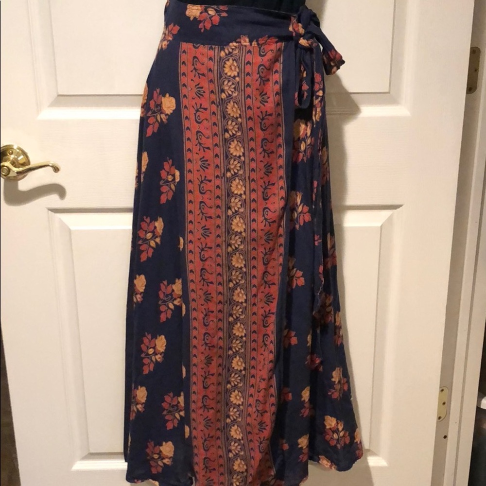 Free People Cantina Maxi Wrap Skirt M Navy Combo